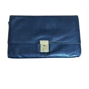 VTG Noble Leather Black Document Pouch Travel Wallet Passport Holder Soft Clutch